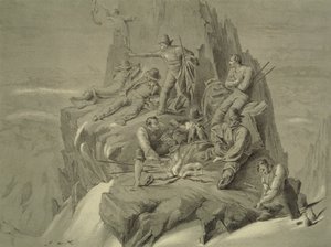 Rast auf einem Vorsprung, aus Zehn Szenen beim letzten Aufstieg auf den Mont Blanc, einschließlich fünf Ansichten vom Gipfel, von J.D.H. Browne, veröffentlicht 1853 von English School